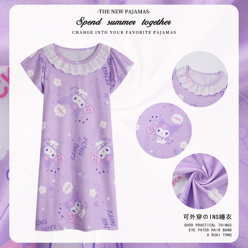 Pijama infantil princesa viento de verano nuevo pijama de niña manga corta Kulomi vestido de dibujos animados ropa para el hogar