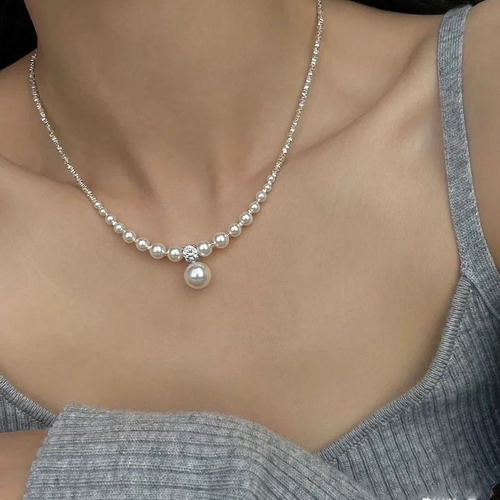 Saiina's light luxury and high-end broken silver sterling silver clavicle chain Xiaohongshu's same style French Shijia pearl necklace for women