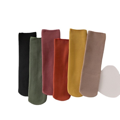 Women's Snow Ground Socks, Vertical Tags, Winter Thick Fleece Socks for Girls, Plain Color Mid-Calf Length Socks, Exclusive for Cross-Border E-commerce