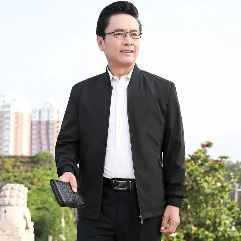 中年男士夹克男中老年外套男春秋棒球服男商务休闲男装秋季爸爸装