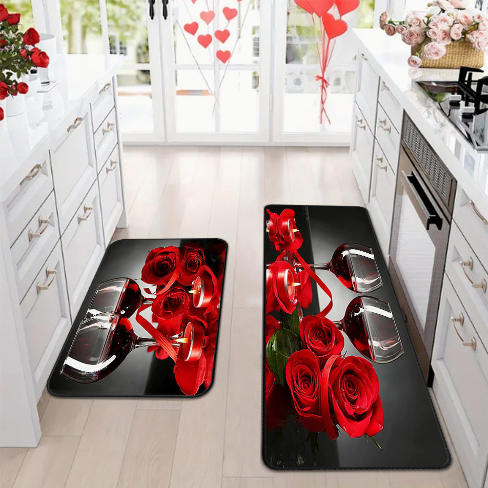 Amazon día de San Valentín alfombra de piso de cocina doméstica dos piezas conjuntos de alfombra de piso resistente a la suciedad y alfombra de puerta de entrada