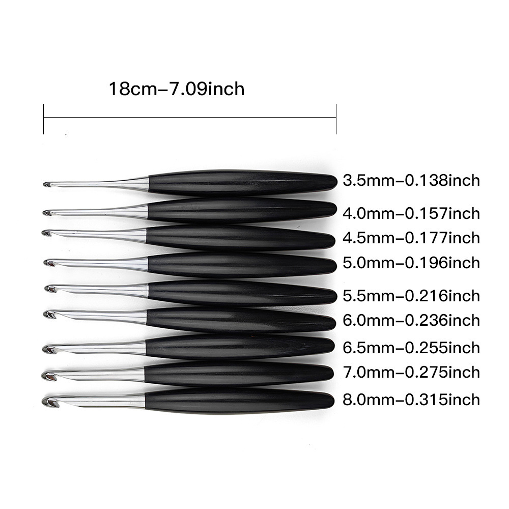 Tecnología de herramientas transfronterizas, ganchillo de madera, ganchillo ergonómico, ganchillo de talla única, 9 ganchillo de aluminio cromado