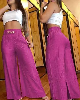 Chain Design Streetwear Style Women's Holiday Streetwear Letter Solid Color Full Length Chain Casual Pants