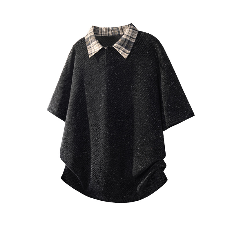 American-style Two-piece Plaid Patchwork Short-sleeve Men's Polo Shirt With Clean Fit And Half-length Sleeves_voghion.com