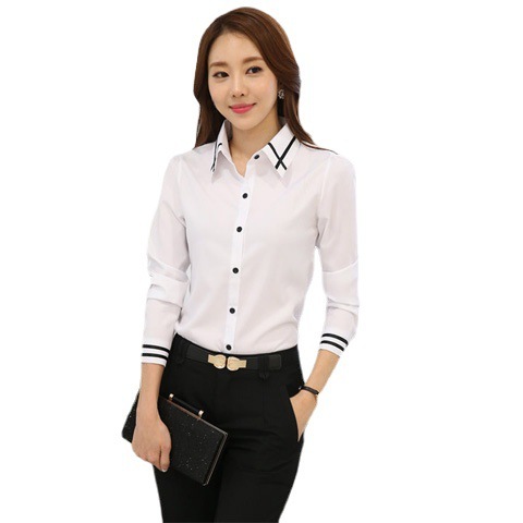 春季韩版修身白衬衫女长袖学生职业装工装小清新打底衬衣女工作服