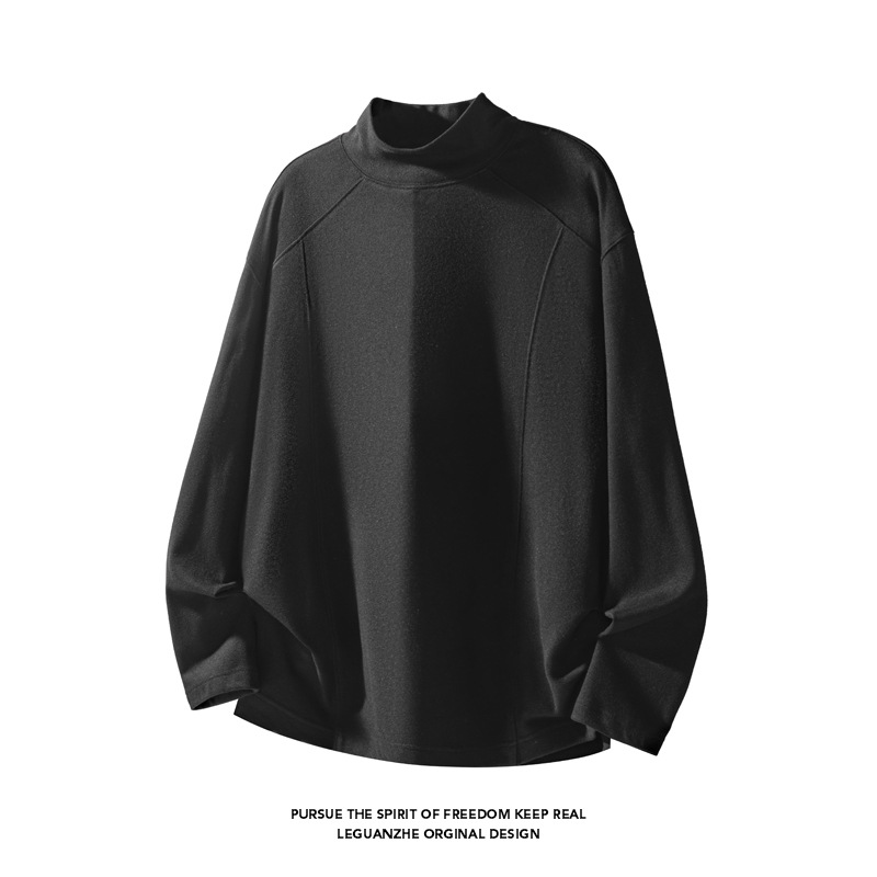 Gray Thermal Base Layer Shirt For Men Spring Spliced Deconstructed Half Turtleneck Sweatshirt Inner Wear American Style_voghion.com