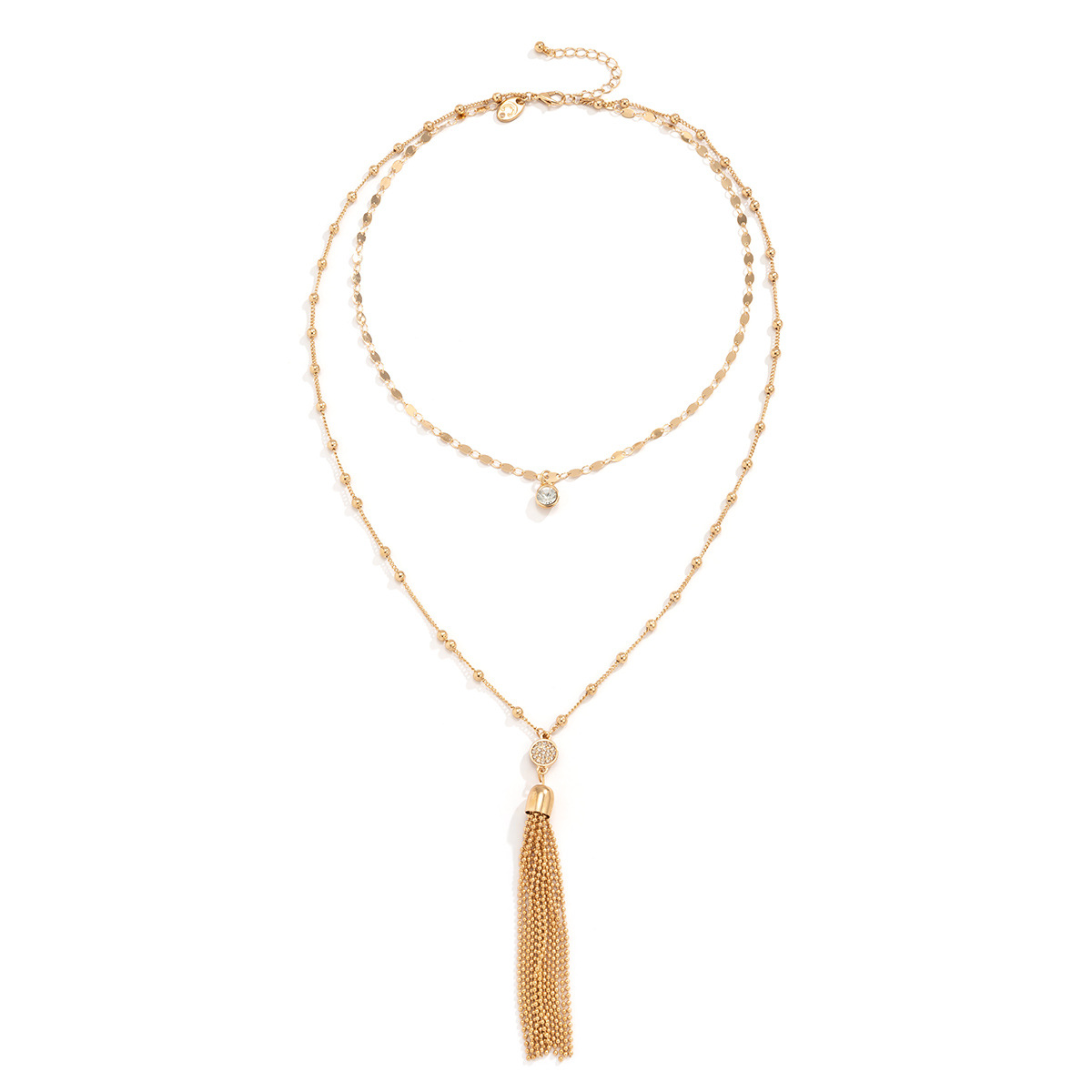 Fashion Bead Chain Tassel Pendant Simple Double-layer Alloy Necklace display picture 3