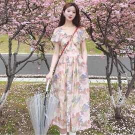 法式温柔风减龄碎花泡泡袖连衣裙初恋奶甜收腰显瘦气质仙女裙子夏