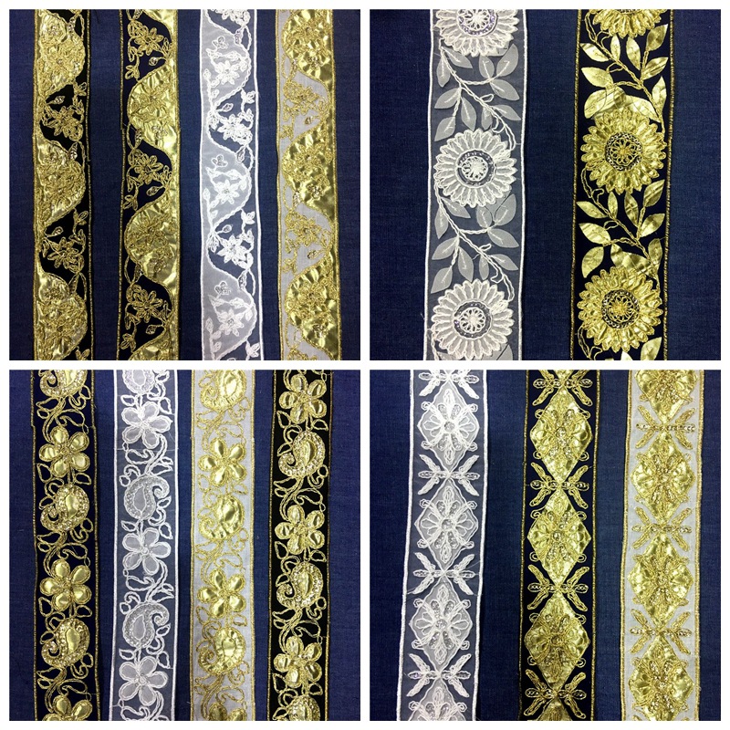 跨境货源 印度金贴布刺绣花边 复古经典亮片绣花条码 服装辅料