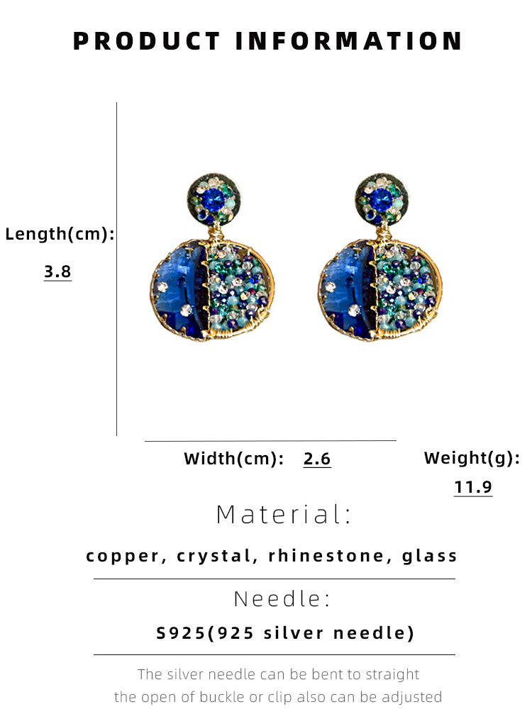 Retro Round Copper Earrings Inlay Rhinestone Zircon Copper Earrings