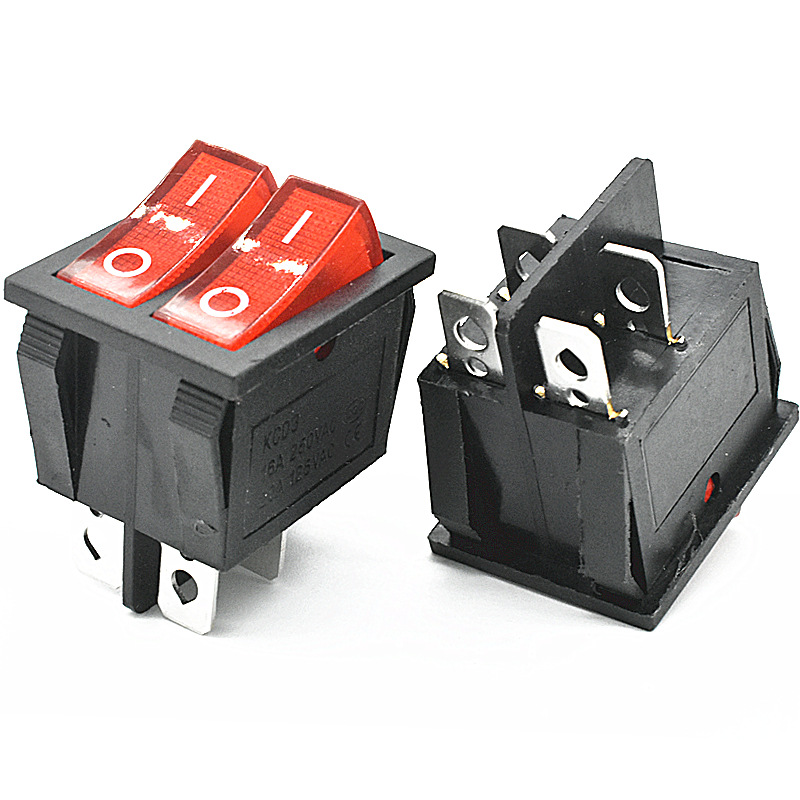 KCD6 KCD3双联 4脚2档 透明红盖 双按键 船型开关 电源开关 25*31