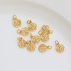 Matte gold Fu character small pendant with loop 14K large Fu pendant necklace material DIY handmade retro bracelet charm accessory