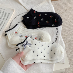 蝴蝶結襪子女短襪ins春秋款可愛日系少女低幫短筒不掉跟船襪夏季