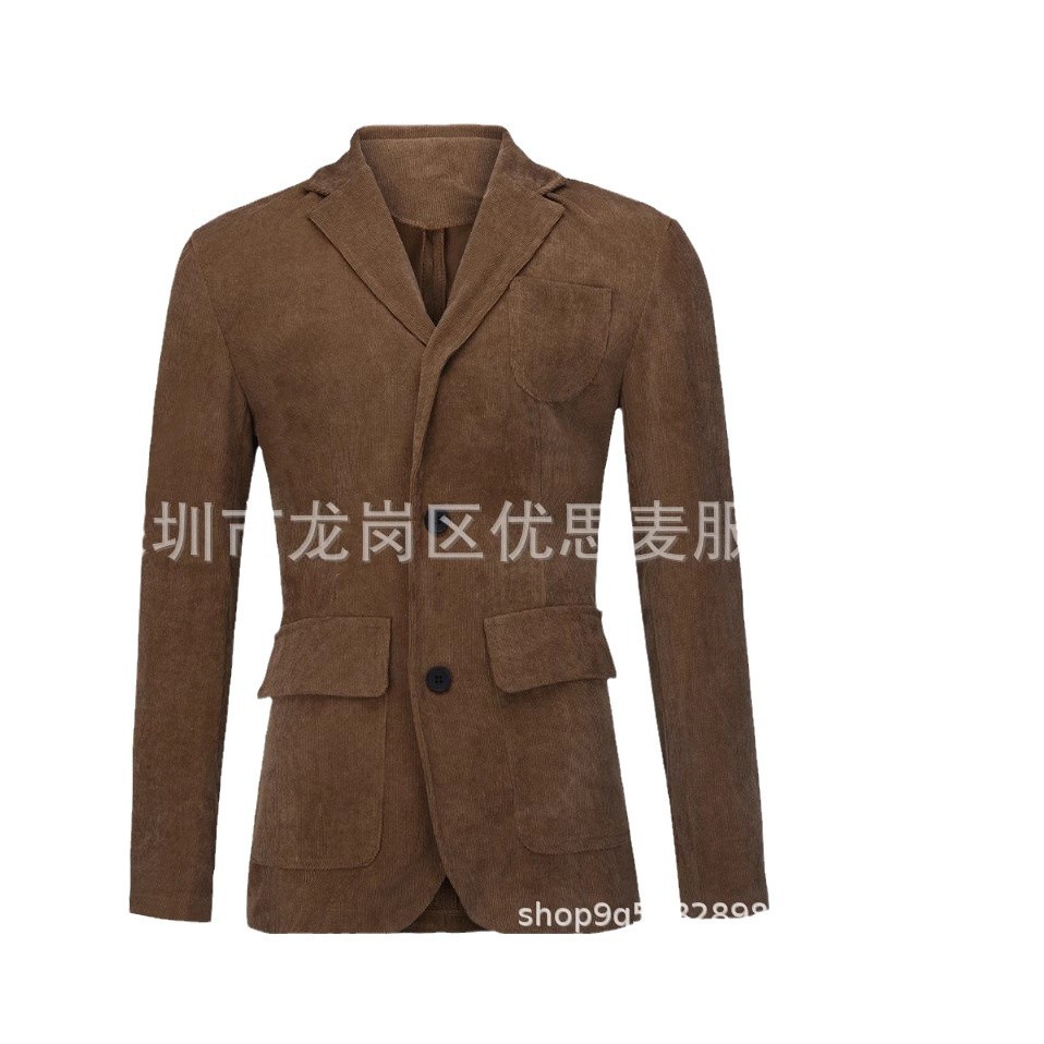 Primavera y otoño 2024 nuevo traje de pana retro casual chaqueta plana traje de color sólido para hombre