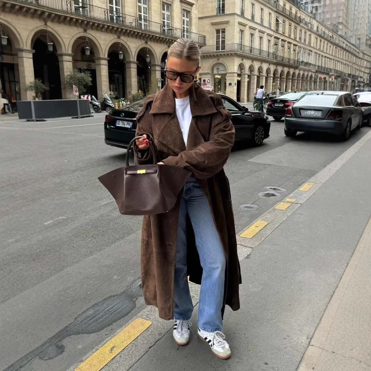 Brown Long Suede Coat European and American Cross-border 2025 Spring and Autumn New Loose Lapel Elegant Commuter Jacket