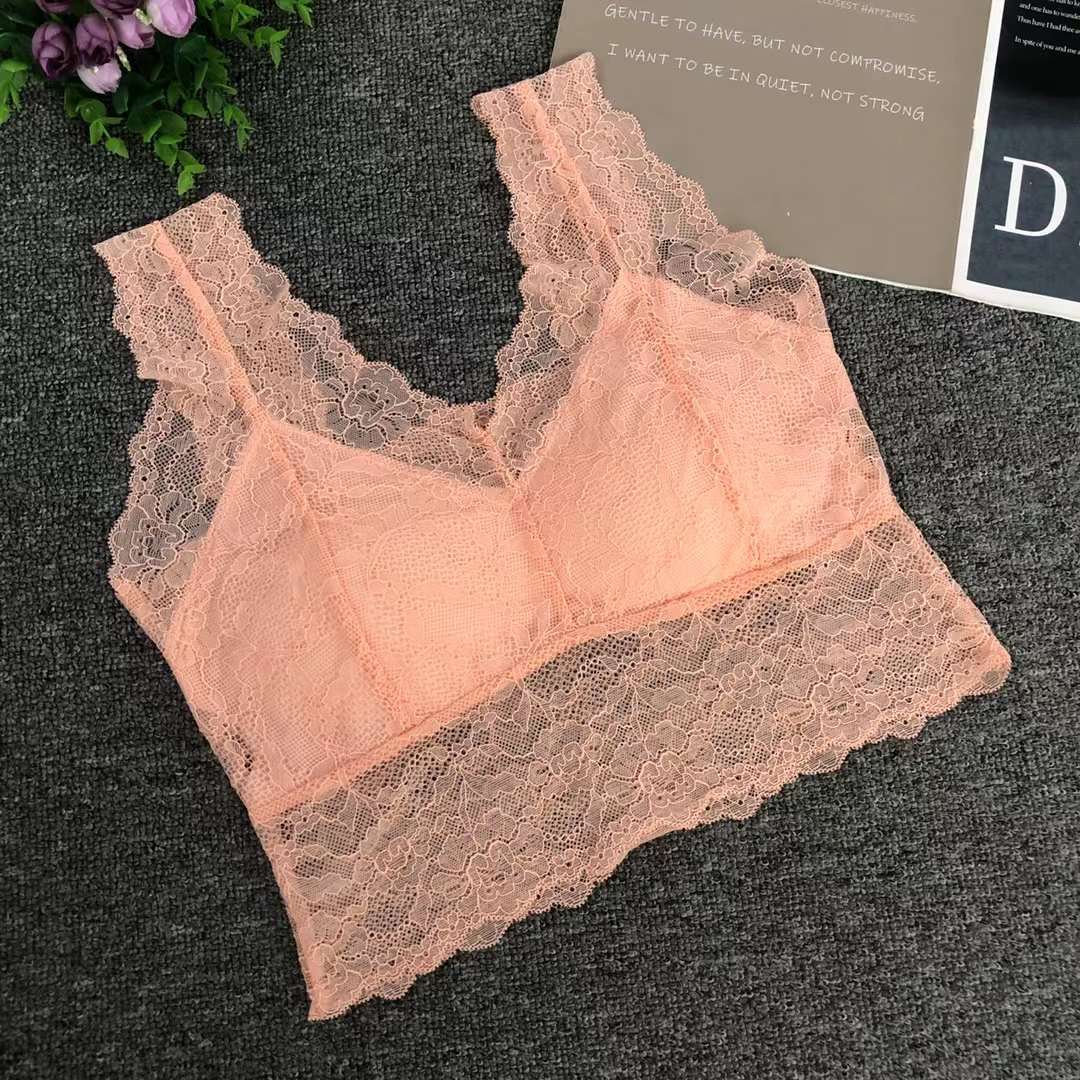 Nuevo chaleco sin costura de alta elasticidad fija copa de mujer chaleco sin anillo de acero sujetador de encaje ropa interior deportiva mujer al por mayor