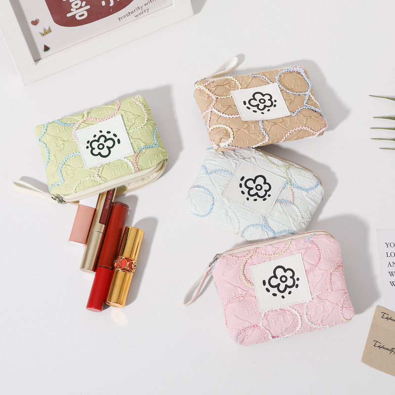 Coin Purse Japanese Style Cute Simple Waffle Coin Purse Women's Wrist Bag Summer Flowers 2025 New Bag