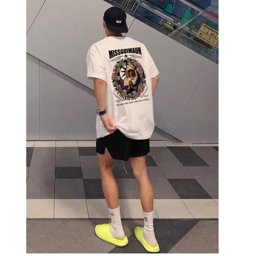 2025 Summer Pure Cotton Short-Sleeve T-Shirt for Guys, American-Style Instagram-Favorite Half-Sleeve Loose Fit Tee in Plus Sizes, Trendy Brand Base Layer