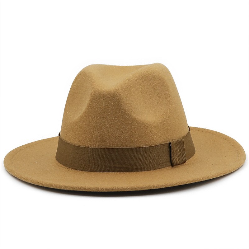 Sombrero De Jazz Simple Sombrero De Ala Grande Sombrero De Moda Cinta Sombrero De Copa Sombrero De Fieltro De Cachemira display picture 7