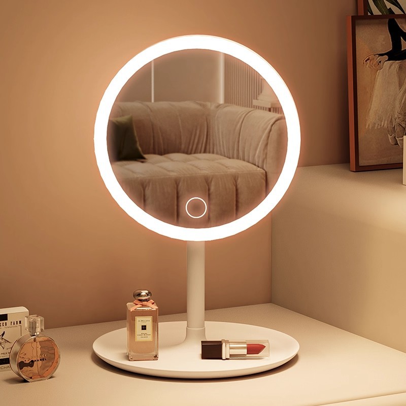 espejo de maquillaje LED con lámpara de escritorio espejo pequeño dormitorio de estudiantes de escritorio in-viento pequeño espejo de vestir portátil