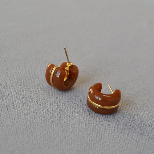 Le Marais Korean-style niche design gorgeous colorful coarse simple small gold thread C-shape earring earrings jewelry for women