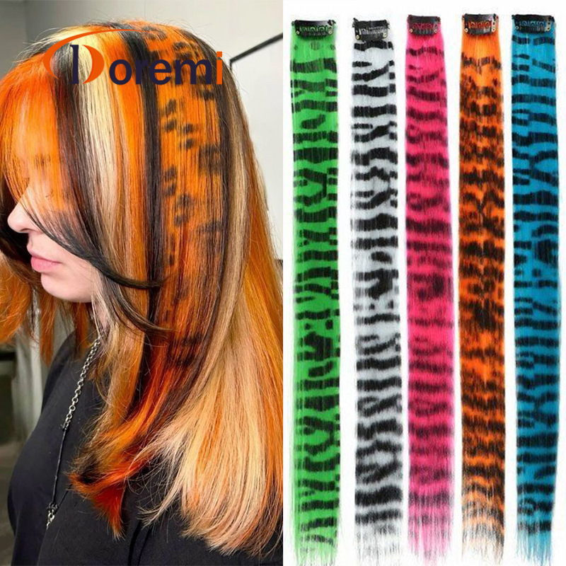 European and American one-card hair extension leopard print highlighting hanging ear dyeing color wig hair curtain synthetic hair extension leopard print color hair piece
