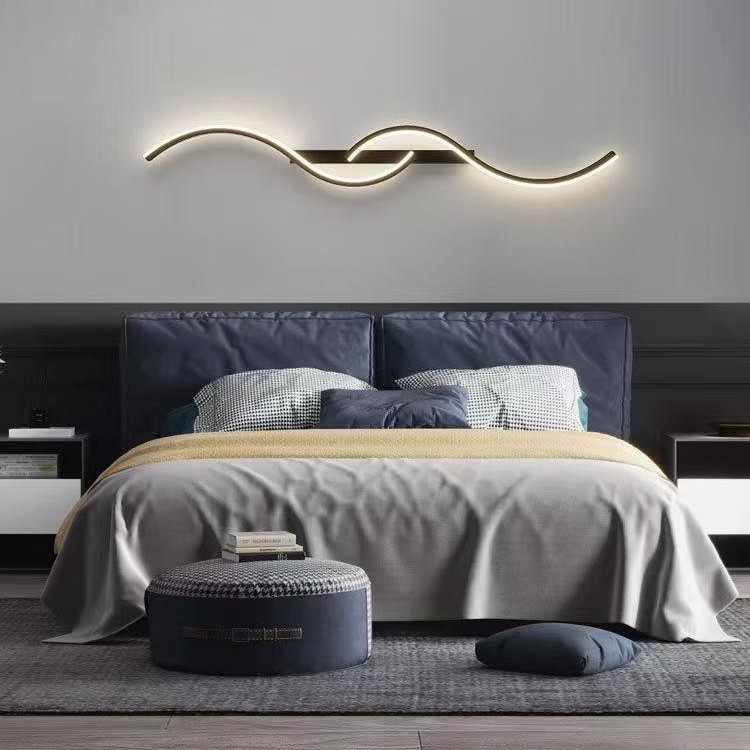 Moderno y minimalista sala de estar TV pared de fondo pared pared pared lámpara de cama dormitorio lujoso minimalista creativo lámpara de pared larga
