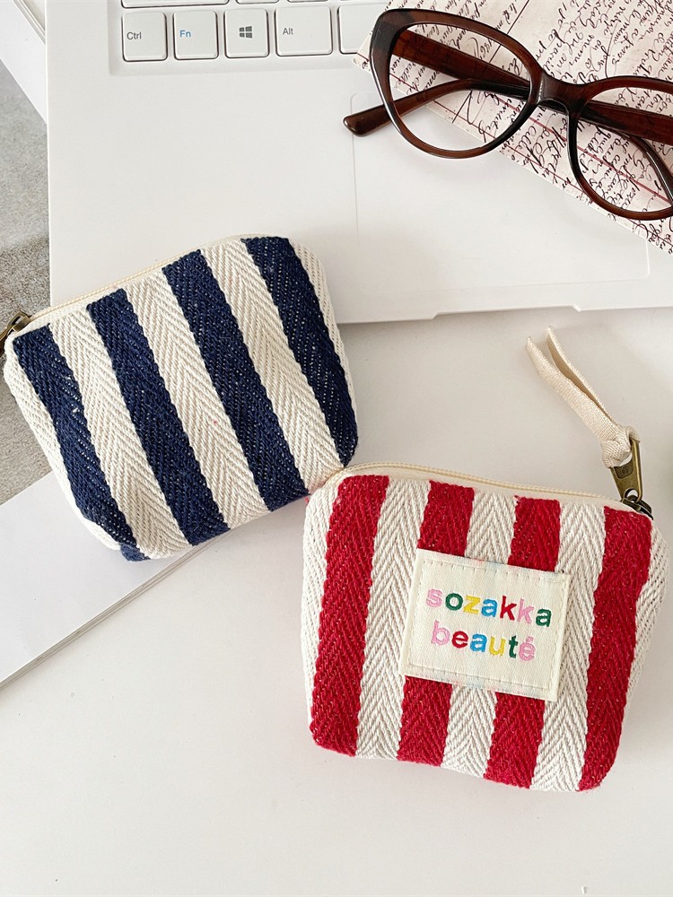 311202 Vertical Striped Color Block Makeup Bag, Lipstick & Cushion Storage Bag, Portable Mini Lipstick Pouch, Small Coin Purse