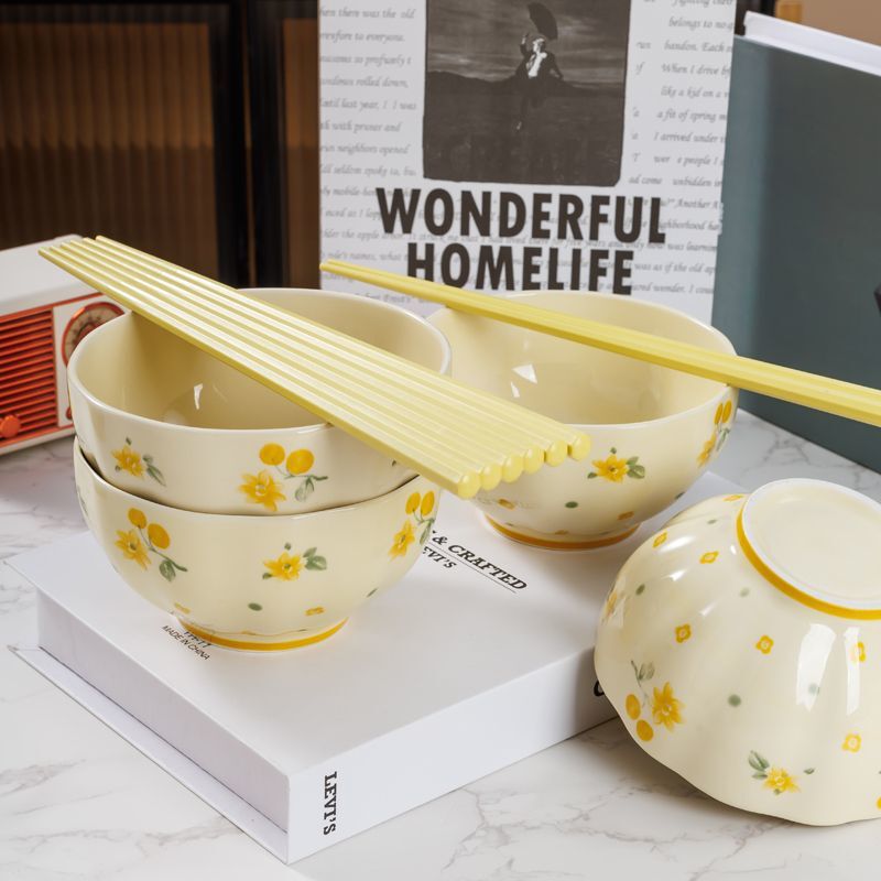 Ceramic Rice Bowl Household Tableware Spoon 2025 New High-Looking Tableware Underglaze Color Set Plate Soup Bowl