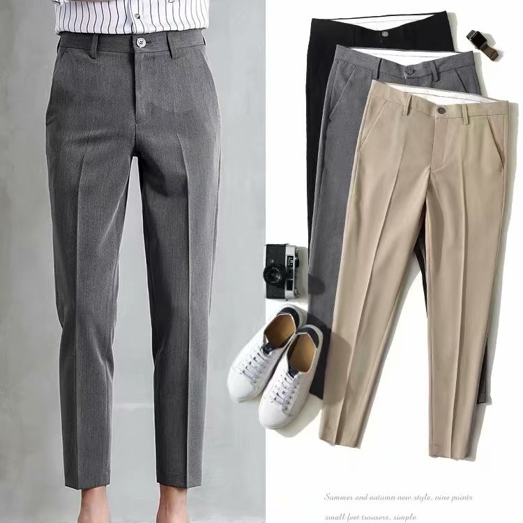 Fuente de fabricantes pantalones negros para hombres nueve pantalones recto delgado pie pequeño casual estilo coreano de moda caída pantalones de traje