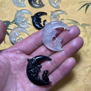 Natural Xiuyu Moon Cat Pendant Jade Necklace Pendant Jade Crafts Jewelry