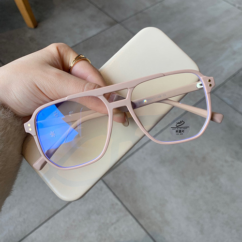 New optical glasses frame for men, trendy retro myopia eye frame with prescription double beam square frame anti-blue light glasses