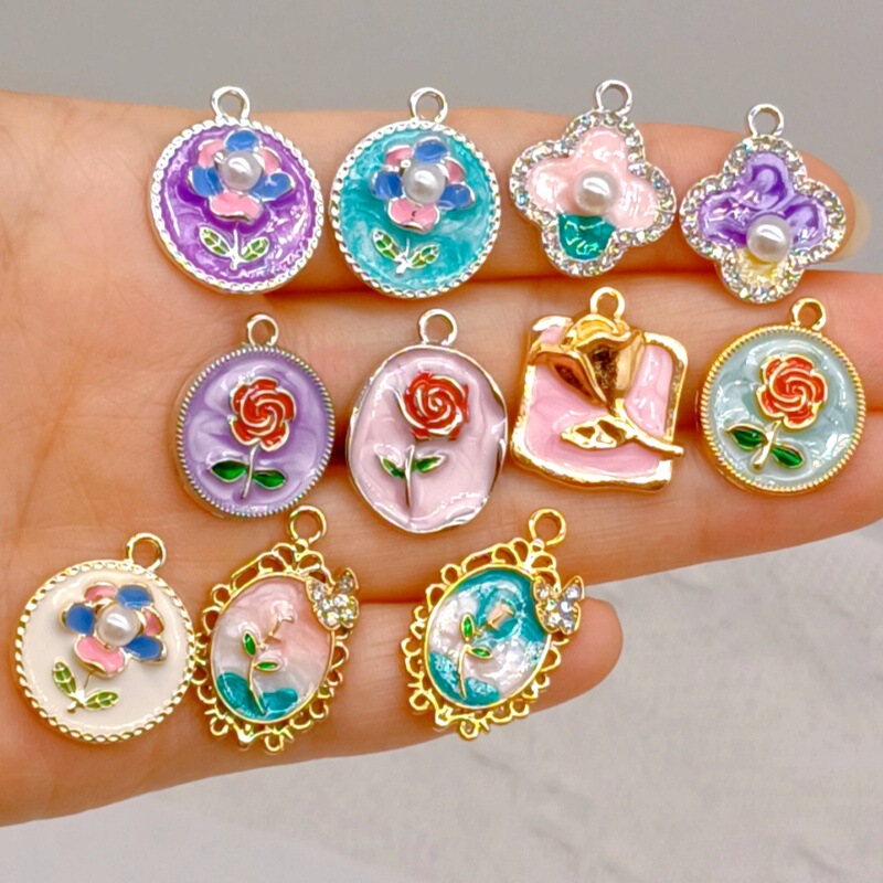 Art Style Monet Garden Natural Freshwater Pearl Seiko Oil Drop Flower Oil Painting Style DIY Jewelry Universal Buckle