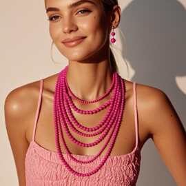 跨境饰品批发 欧美夸张多层糖果色毛衣链项链bead necklace