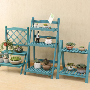Garden Combination Rack Multi-Layer Solid Wood Folding Flower Rack Living Room Balcony Outdoor Ladder Wood Flower Rack Succulent Rack