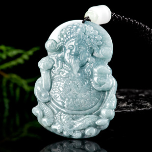 genuine goods Natural A Jade Blue Water Greeting Fortune God of Wealth Pendant Tongcai Ice Jade Stone Men's and Women's Pendant Yu Pei Wholesale