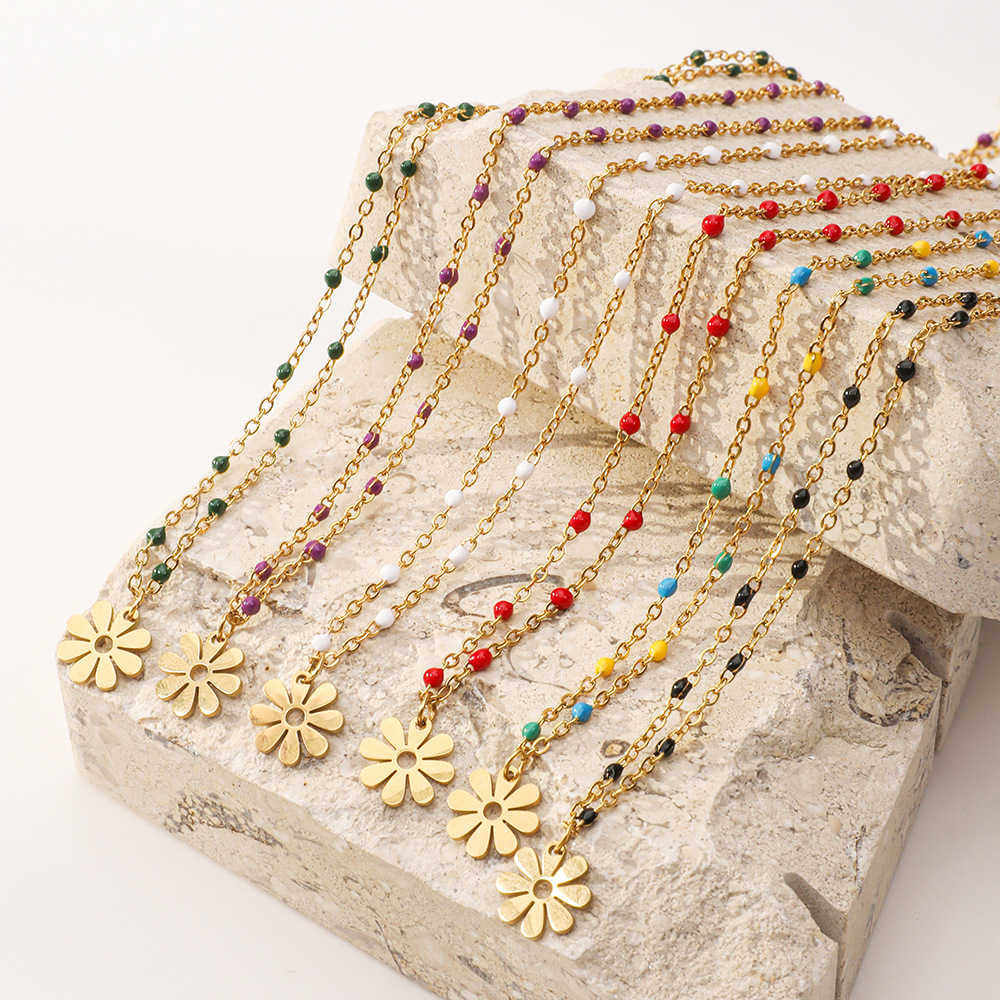 25g Weight Layered Necklaces Classification 1 Piece Quantity Holiday Occasion Stainless Steel Material Flower Pattern Women's Gender Plating Design Vacation Style Vacation Flower Stainless Steel Plating Layered Necklaces 6