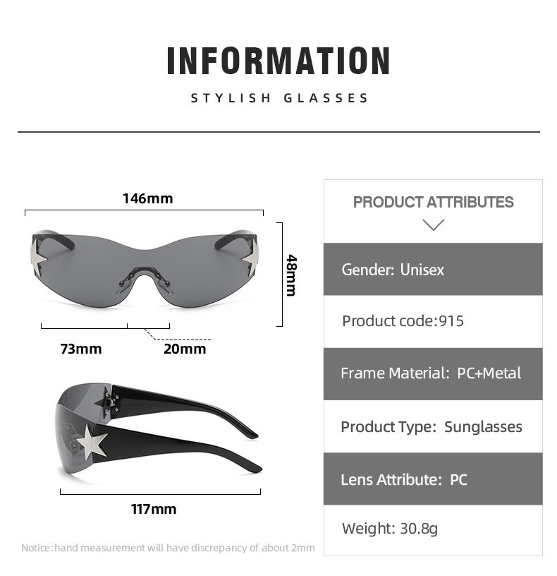 Retro Y2k Frameless Sunglasses Five Pointed Star Design Men_voghion.com