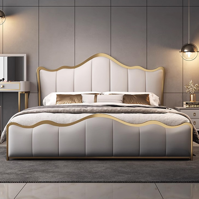 Cama de cuero suave de viento crema moderna simple de 1.5m pequeño dormitorio principal doble de 1.8m almacenamiento cama de matrimonio de madera maciza image 4