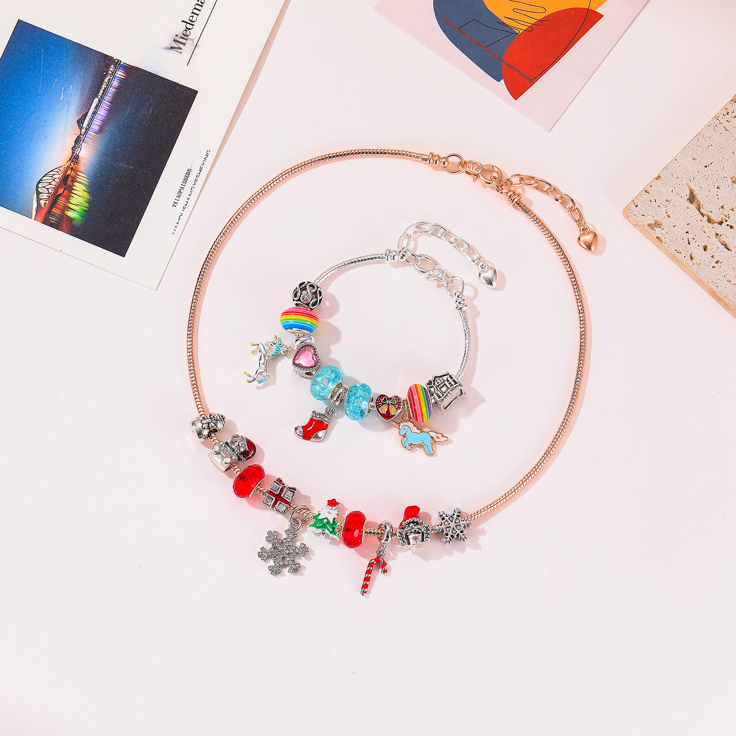 Navidad serie perlas sueltas aleación colgante pulsera collar traje DIY Regalo De vacaciones los niños al por mayor