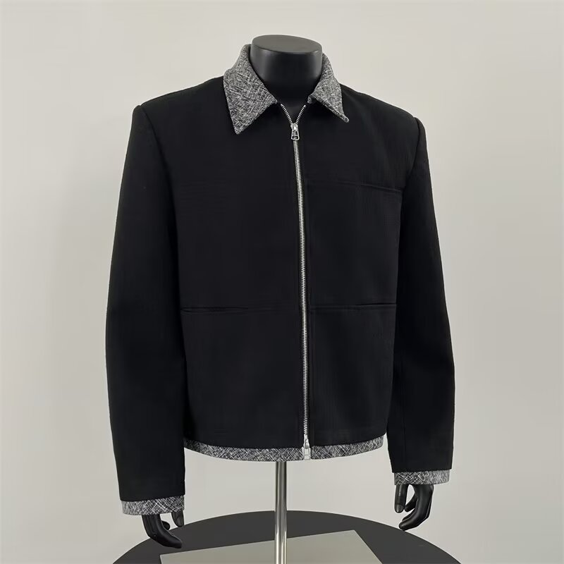 Giacca corta nera da uomo con colletto stile di nicchia_voghion.com