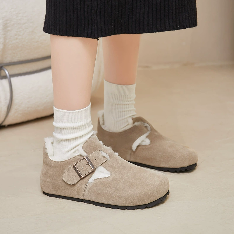 2025 новый интернет-знаменитость супер жаркие обувь Birkenstock с толстой подошвой и Velvet Toe, осень-зима, хлопковые тапочки для женщин