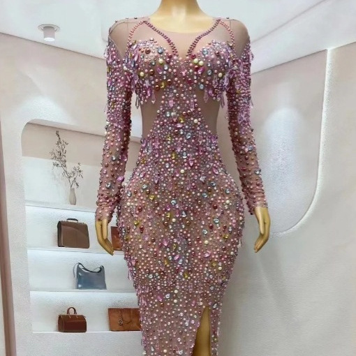 Rhinestone Full Evening Dress Singer Drag Queen Club Birthday Party Special Sexy Costume Carnival