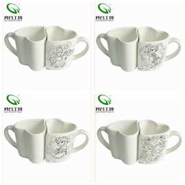 DIY彩绘杯马克杯绘画陶艺陶吧釉下彩素烧坯高白泥中温创意彩绘杯