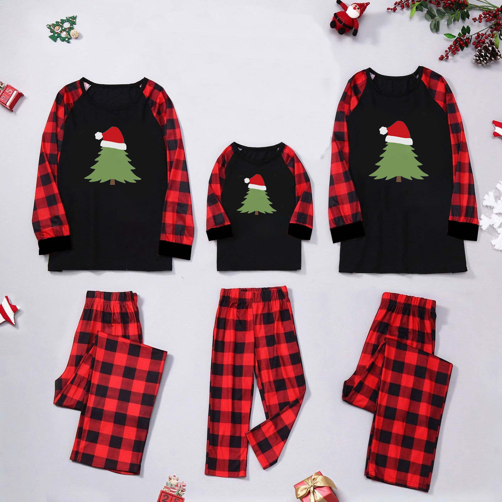 Amazon popular europeo y americano de Navidad de manga larga pijamas desgaste del hogar impreso traje Plaid pantalones padre-niño desgaste hogar