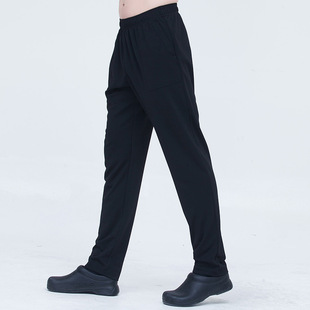 廚師褲子酒店后廚餐廳服務員工作褲廚房松緊微彈黑色廚師工作褲男