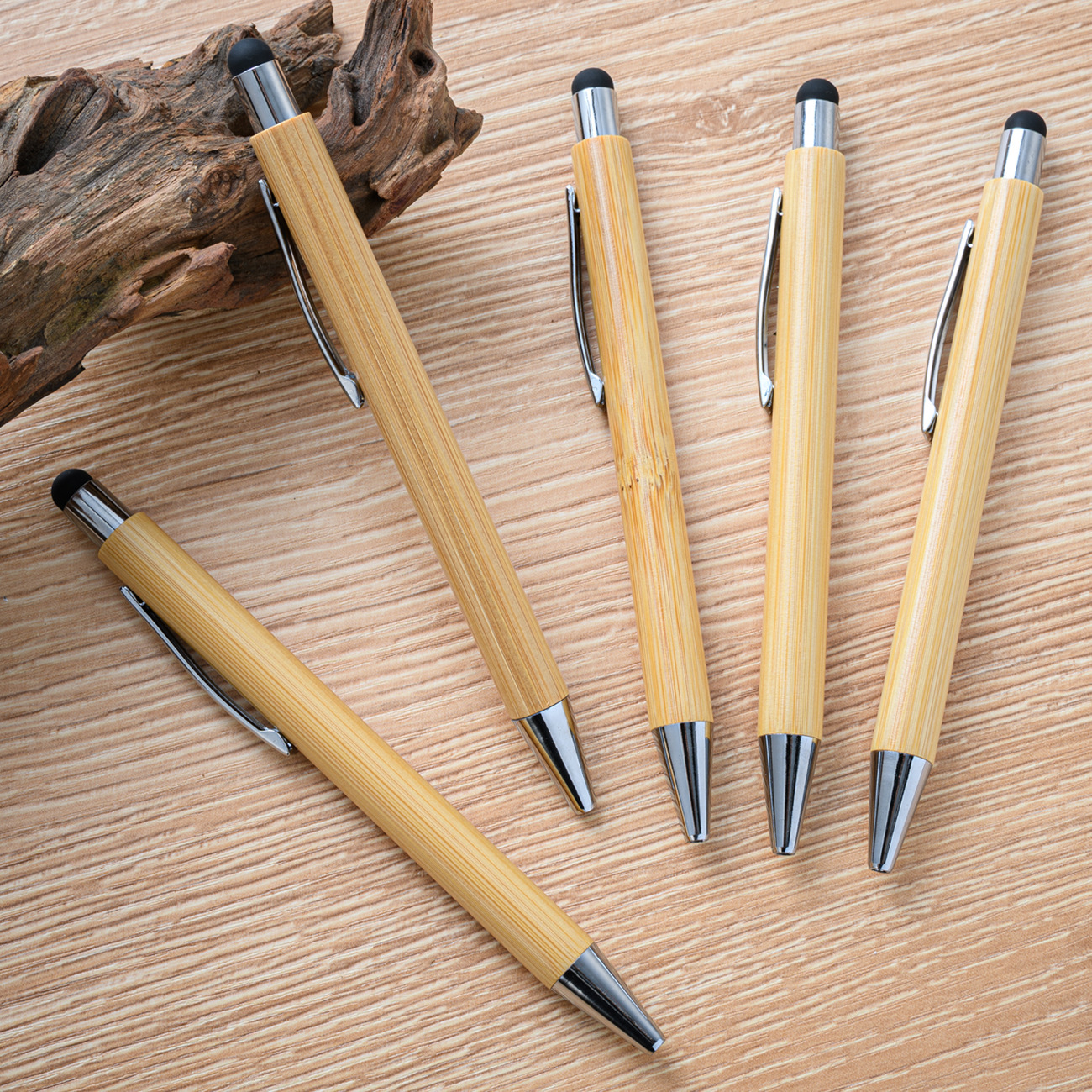 Push-Button Touch Screen Bamboo Pen with Printable Logo, Hotel Office Student Gift Advertising Pen, Push-Button Bamboo Pen Wholesale