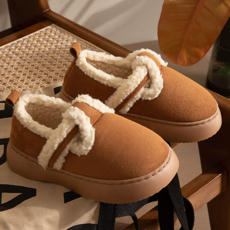 暖之缘 Fleece-Lined Winter Slippers — Plush Cotton-Padded Indoor Shoes in Chestnut/Black/Coffee, Sizes 36-41
