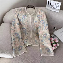 新中式真丝欧根纱刺绣短外套女新款亚麻内衬小香风真丝欧根纱外套