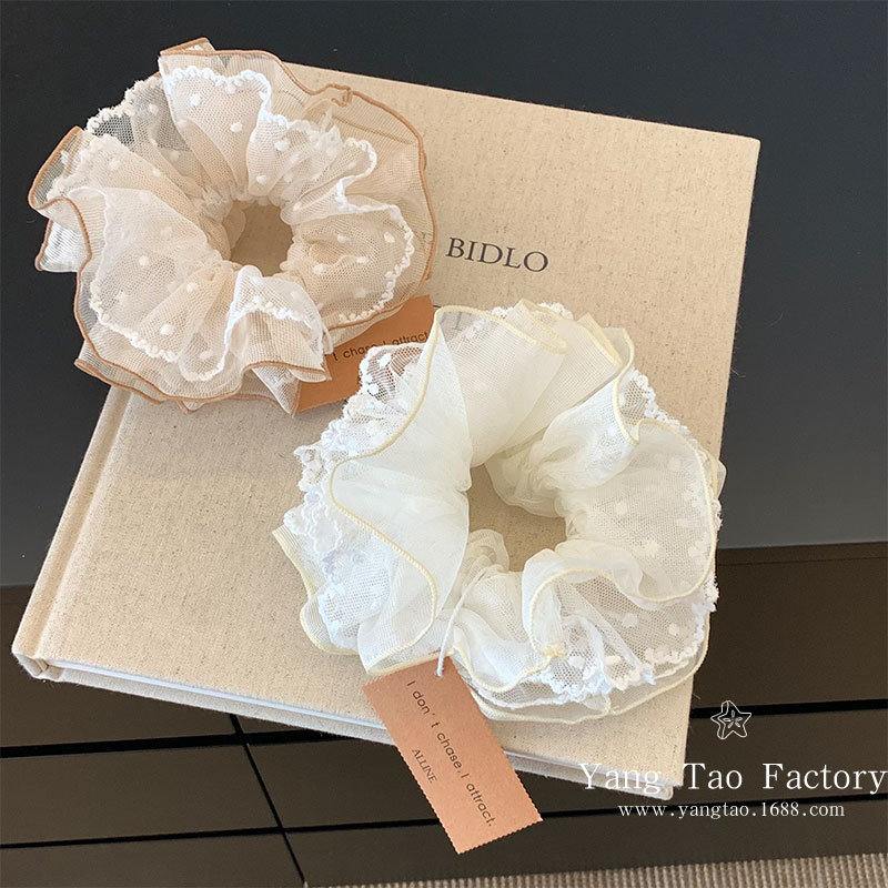 Hermoso hilo de malla de encaje punto tridimensional de doble capa de cabello grueso anillo de cabello de cabello cuerda de cabello baja joyas de cabello de cola de caballo